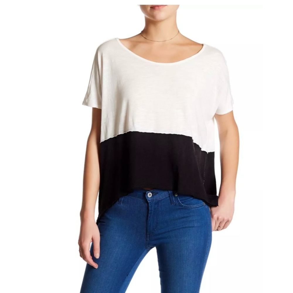 We The Free White and Black Blockcore, Oversized Asymmetrical T-Shirt
